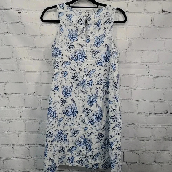Lucky Brand Blue and White Floral Paisley Coastal 100% Linen Shift Dress Size XS - Picture 5 of 11